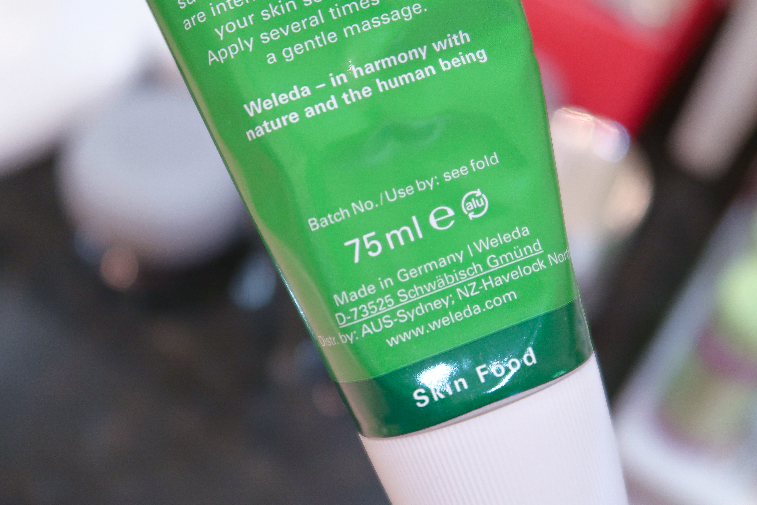 Weleda Skin Food Tube - Reverse Side Showing Packaging Symbols