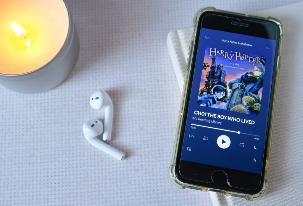 Harry Potter book playing on the Spotify app